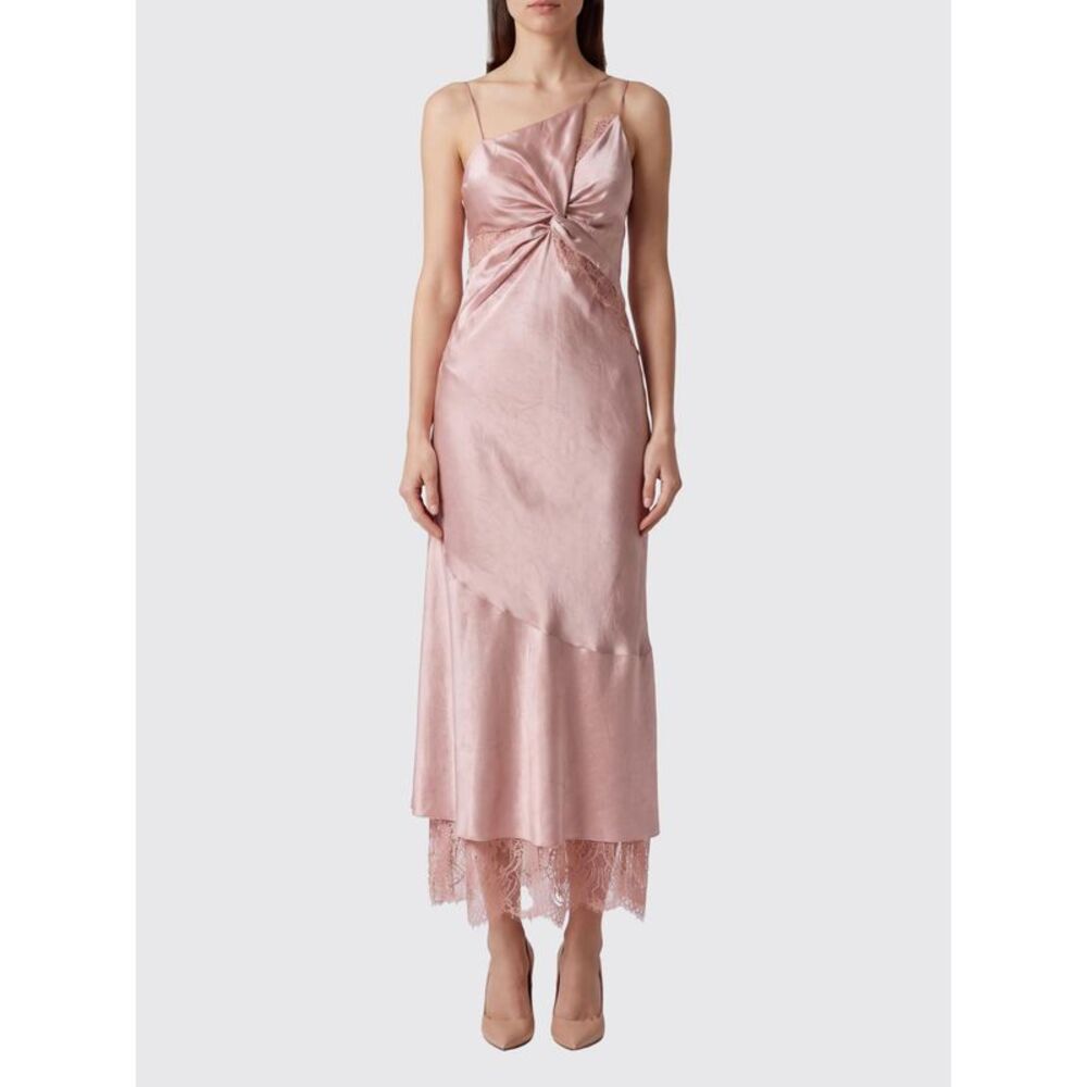 Pinko Women Pinko Asymmetrical Satin Midi Slip Dress With Lace Inserts